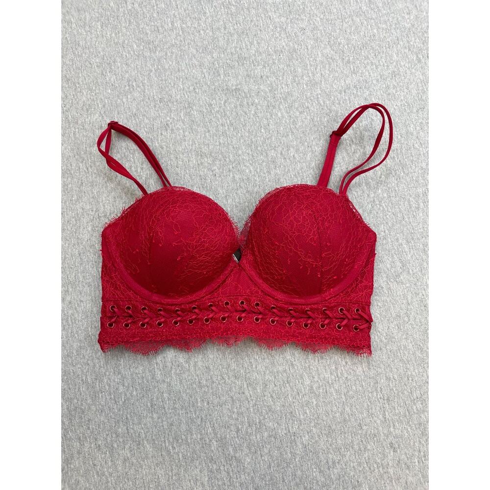 Victorias Secret Bra 32B Red Adjustable Strap Lace Push Up Corset Bustier